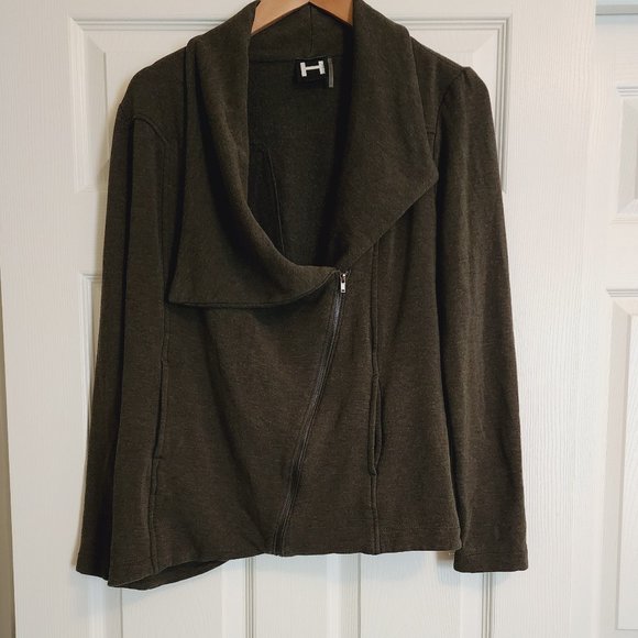 H by Bordeaux Grey Asymmetrical Moto Fleece Zip Jacket Size M - Picture 1 of 9